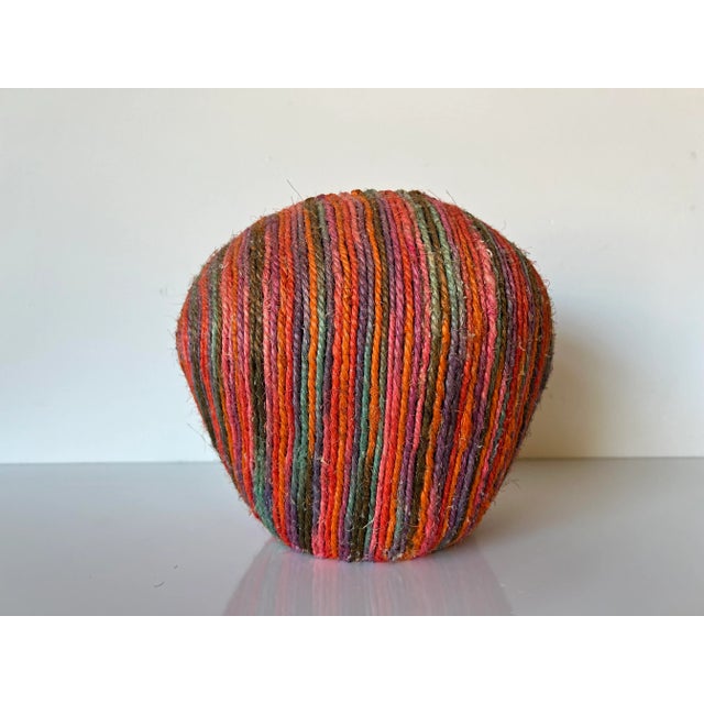 80's Vintage Colorful Woven Jute Macrame Fiber Art Vase For Sale - Image 9 of 13