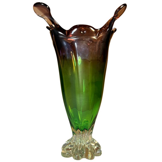 Mid-Century Murano Art Glass Purple 4 Point and Green Vase For Sale - Image 13 of 18