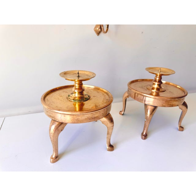 Brass Footed Hurricane Altar Candleholders For Sale - Image 4 of 10