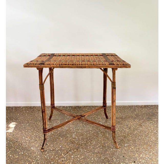 Rustic French Bamboo and Rattan Bistro Table, 1940s For Sale - Image 3 of 11
