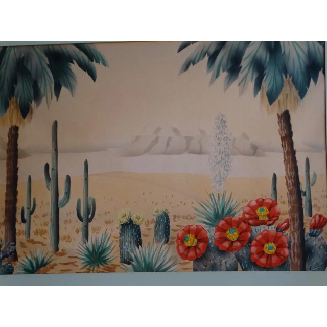 Figurative Vintage Shirrell Graves Cacti, Agave and Palms in Desert Landscape Watercolor Painting, Framed For Sale - Image 3 of 6