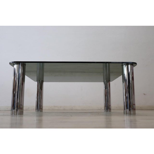 Square Coffee Table in Chromed Metal and Smoked Glass, 1970s For Sale - Image 4 of 7