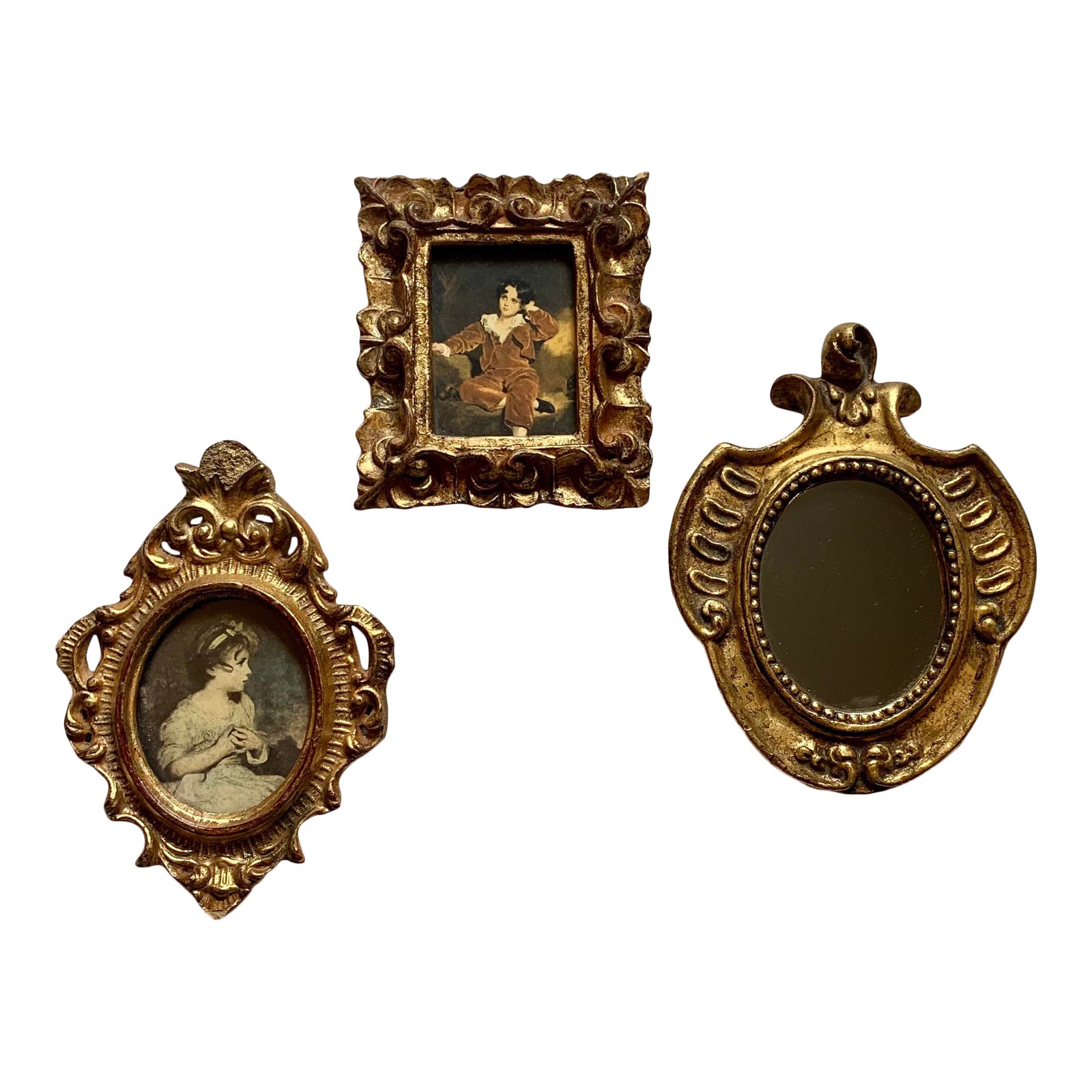 Vintage Miniature Florentine Gilded Framed Art Collection Set of 3