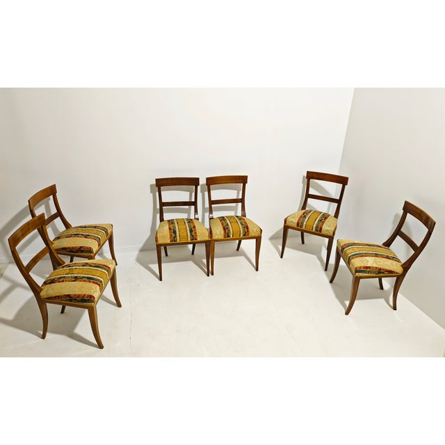 Blue Wooden and Damask Fabric Chairs, 1930s, Set of 6 For Sale - Image 8 of 16