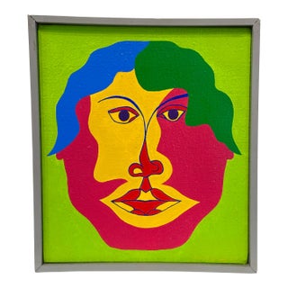 Vibrant Portrait Oil Painting on Canvas by Chicago Imagist Errol Ortiz For Sale