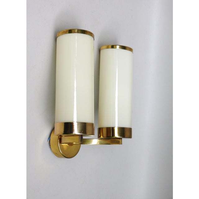 Bauhaus Minimalist Wall Lights in Brass and Glass Cylinder, 1930s, Set of 2 For Sale - Image 4 of 18