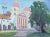 Santa Barbara Mission Church Landscape by Listed Artist Silvio Silvestri Oil Painting Including the Antiqued Gold Wood Frame For Sale In Los Angeles - Image 6 of 9