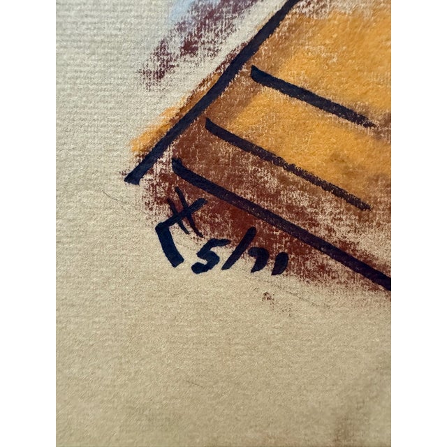 1970s Henry Emil Salloch Original Paste on Paper Still Life With Irises in a Vase, 1971. For Sale - Image 5 of 7