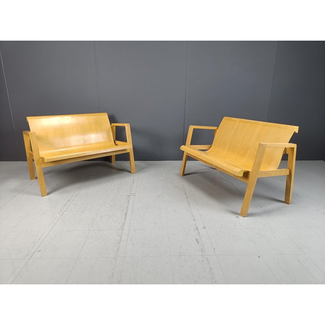 Mid-Century Modern Mid-Century Plywood Benches in the style of Alvar Aalto, 1960s, Set of 2 For Sale - Image 3 of 12