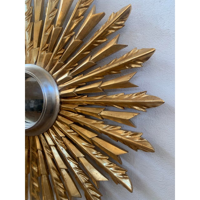Mid 20th Century Sunburst Carved Silver and Gold Mirror Chairish