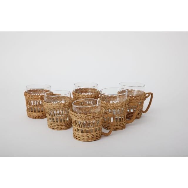 French Rattan Glasses With Rattan Holders Set of 6 Chairish