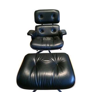 Mid-Century Modern Eames Leather and Palisander Lounge Chair & Ottoman - 2 Piece Set For Sale