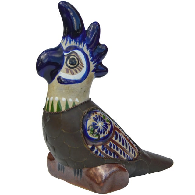 Metal Vintage Ceramic Parrot with Brass Inlay For Sale - Image 7 of 7