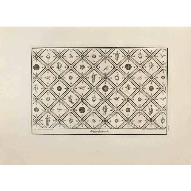 Ancient Roman Fresco from "Antiquities of Herculaneum" is an etching on paper realized by Ferdinando Campana in the 18th...