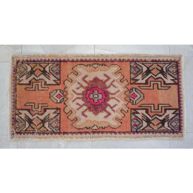 Small Turkish Rug Hand Knotted Faded Mat Entry Decor, Distressed Low Pile - 1'6'' X 3' For Sale - Image 13 of 13