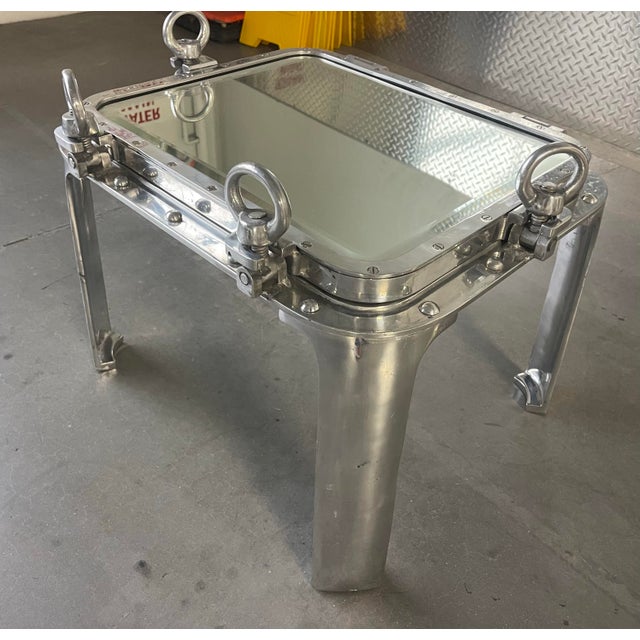 Porthole Window Mirrored End Table, Custom, Nautical, Vintage, Aluminum For Sale - Image 12 of 12