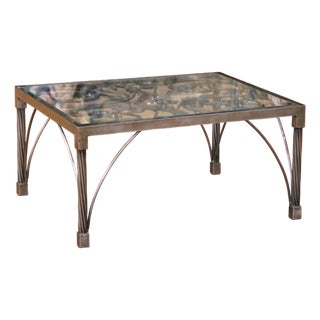 19th Century French Polished Iron Balcony Coffee Table With Beveled Glass Top For Sale