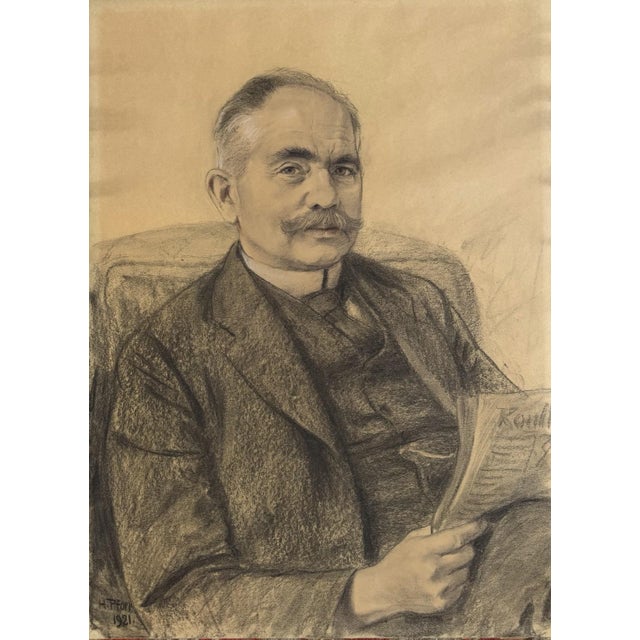 Heinrich Pforr, The Gentleman with the Mustache, Charcoal on Paper, in Very Good conditions. Designed 1920 to 1949 This...