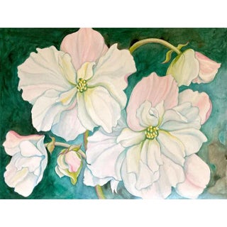 "White Begonias" Contemporary Botanical Still Life Mixed-Media Painting For Sale