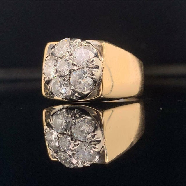 Diamond Ring Unisex 14 Karat Yellow and White Gold 1.10 TCW Certified For Sale - Image 9 of 11