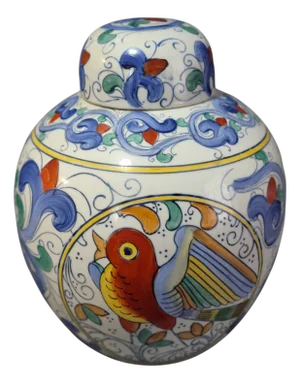 Vintage Asian Hand Painted Porcelain Chinoiserie Ginger Jar Bird Motif Marked