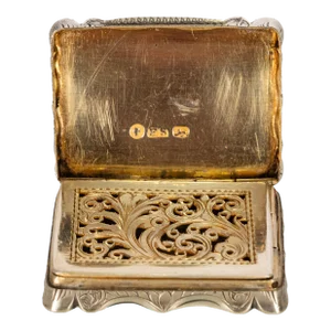 Antique Sterling Silver Gilt Engraved Vinaigrette Birmingham Edward Smith 1839