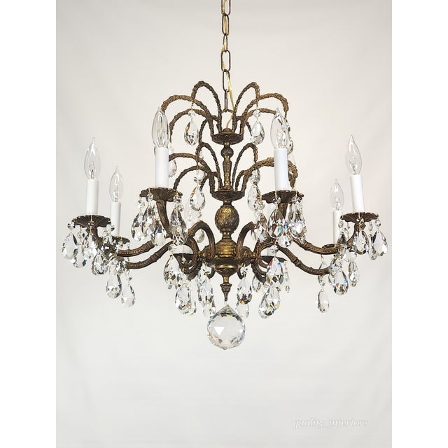 Antique 8 Arm Sensational Dark Patina Brass Cut Lead Glass Crystal Chandelier For Sale - Image 12 of 12