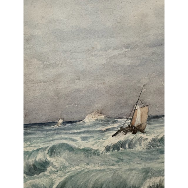 Impressionist Early 20th Century Attributed to Frank Henry Mason British Lighthouse Storm Seascape Watercolor For Sale - Image 3 of 9