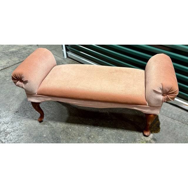 Dusty Pink Rolled Arm Accent Bench For Sale - Image 4 of 7