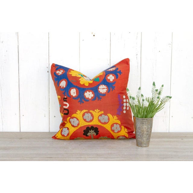 Orange Aabroo Suzani Square Pillow For Sale - Image 8 of 9