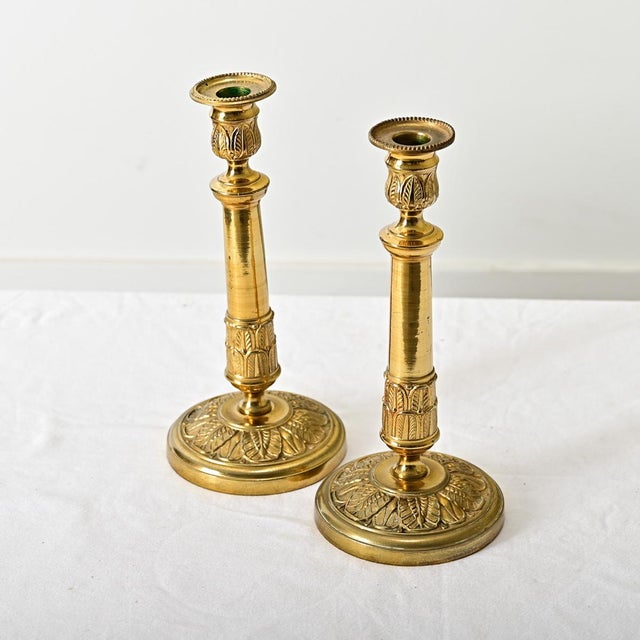 French Pair of Brass Empire Style 19th Century Candlesticks For Sale In Baton Rouge - Image 6 of 9