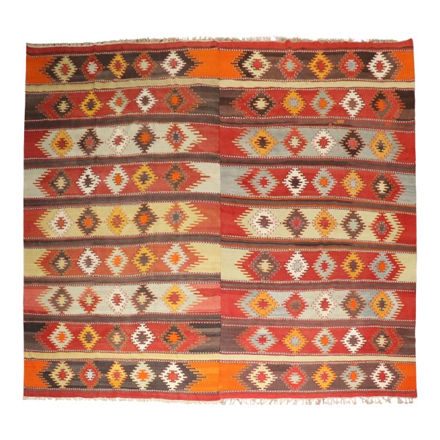 Vintage Zabihi Collection Turkish Large Square Kilim - 11'8" x 11'9" For Sale