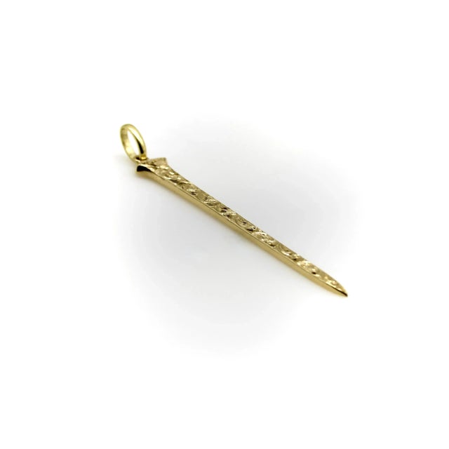 Metal 14k Gold Hand Engraved Lucky Nail Pendant With Diamonds For Sale - Image 7 of 9