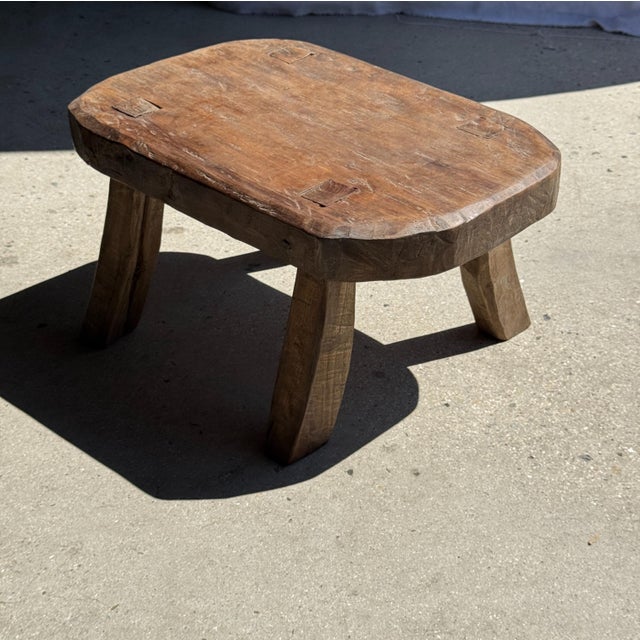 Small Wabi-Sabi Style Oval Teak Occasional Stool, 1980s For Sale - Image 6 of 9