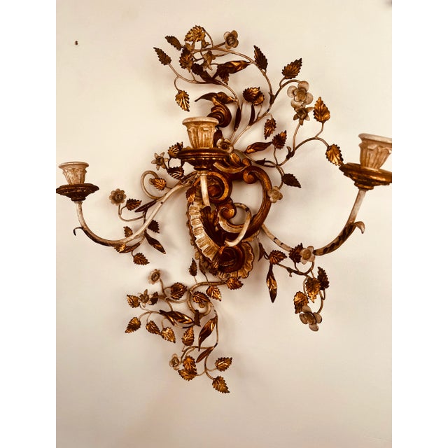 Mid Century Modern Florentine Italian Gilt Tole Wall Candle Sconce For Sale - Image 4 of 7