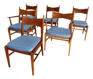 Mid-Century Modern Tuxedo Walnut Dining Chairs, Attributed to Lane, Set of 6