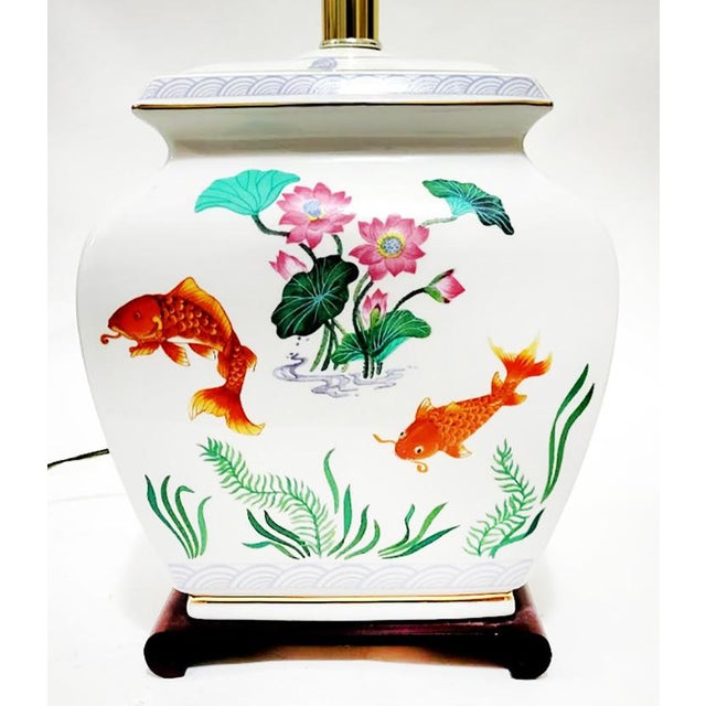 Franklin Mint lamp of the Golden Carp, whimsical fish motif. Measurements: Height to top of finial 24", Height to top of...