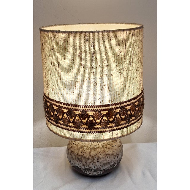 Vintage Fat Lava Ceramic Table Lamp with Fabric Shade from Pan, 1970s For Sale - Image 3 of 8