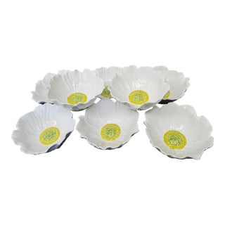 Vintage White Pottery White Cosmos Flower Dessert Bowls - Set of 8 For Sale