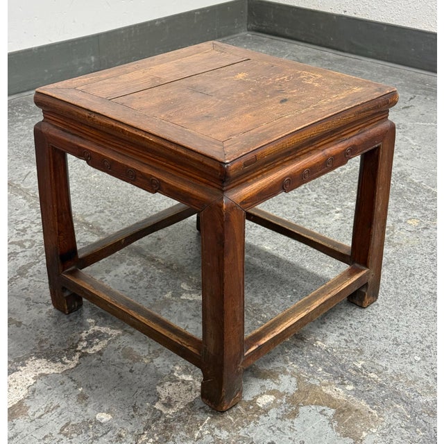 Chinese Chinese Elmwood Square Side Table, Antique For Sale - Image 3 of 12