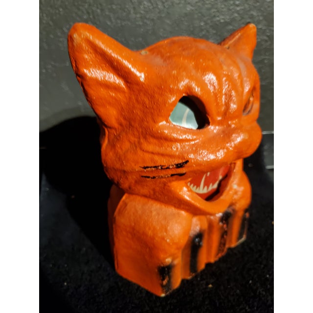 Textile Vintage Molded Papier-Mâché Halloween Orange Cat Candy Container / Lantern For Sale - Image 7 of 11