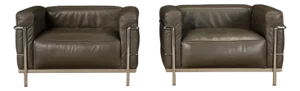 Early Year Grey Leather 'Lc3' Club Chairs by Le Corbusier for Cassina, Signed
