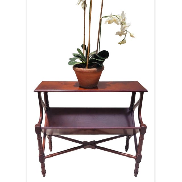 Wood ​Pair of Vintage Mahogany Faux Bamboo Wood Magazine Rack End Tables / Canterburys- A Pair For Sale - Image 7 of 8