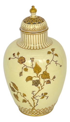 Royal Crown Derby Aesthetic Movement Gilt Potpourri Vase with Pierced Lid, 1892