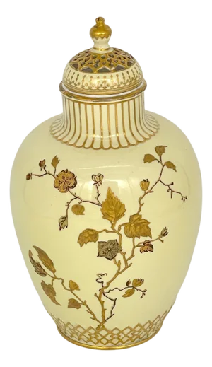 Royal Crown Derby Aesthetic Movement Gilt Potpourri Vase with Pierced Lid, 1892