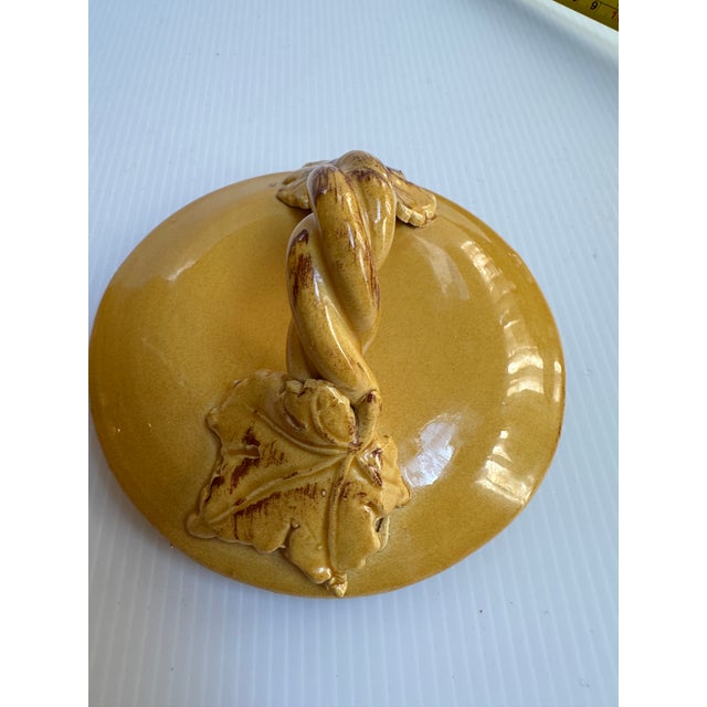 1980s Arte Italica "Sole Mustard" Ceramic 13" Tall Yellow Jar With Lid Grapes Leaves Design Made in Italy For Sale - Image 11 of 18