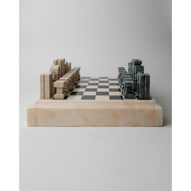 Vintage Marble Chess Set in Green and Beige Stone Chess, 1970s, Set of 33 For Sale - Image 17 of 17