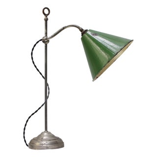 British Green Enamel and Nickel-Plated Brass Desk Light For Sale