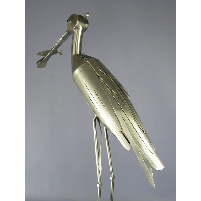 Metal Italian Modern Steel Heron Bird Sculpture, 1980s For Sale - Image 7 of 11