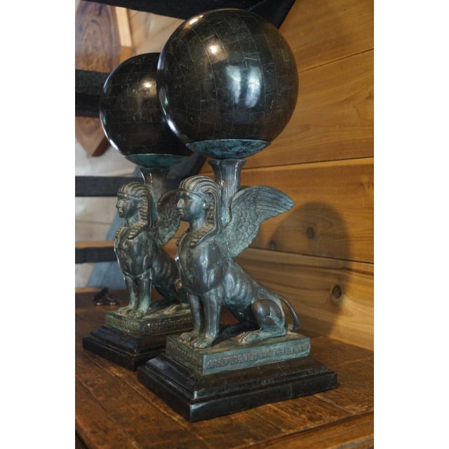 1980s Maitland-Smith Egyptian Revival Sphinx Pair For Sale - Image 11 of 13